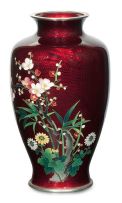 A Japanese ginbari and enamel vase, Ando Jubei, early 20th century