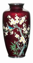 A Japanese ginbari and enamel vase, early 20th century