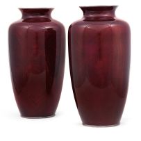 A pair of Japanese ginbari pigeon blood vases, early 20th century