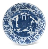 A Chinese blue and white saucer dish, Qing Dynasty, Kangxi Period