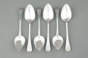 Six Cape silver Old English pattern table spoons, Johannes Combrink, 19th century