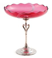 A WMF electroplate-mounted pink glass tazza, circa 1900