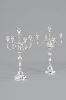 A pair of German silver five-light candelabra, post 1887