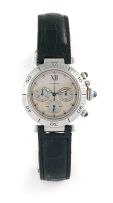 A stainless steel Pasha de Cartier automatic sweep seconds chronograph wristwatch with date, Cartier