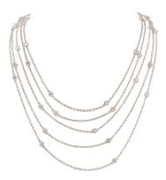 Diamond and gold five-strand necklace
