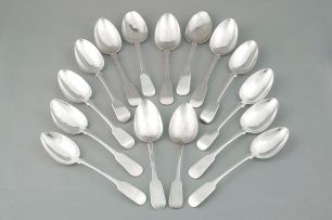 Four Cape silver Fiddle pattern table spoons, Lodewyk Willem Christiaan Beck, 19th century