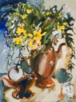 Aileen Lipkin; A Still Life with a Vase of Flowers and Apples