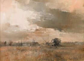 Errol Boyley; Cattle Grazing Under an Overcast Sky