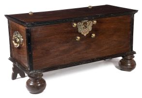 A Dutch Colonial teak, rosewood and ebony brass-mounted chest, 18th century