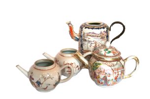 Three Chinese Export teapots and a hot water pot, Qing Dynasty, 18th century