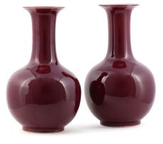 A near pair of Chinese flambé-glazed vases
