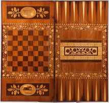 An Irish Killarney arbutus marquetry games table, early 19th century