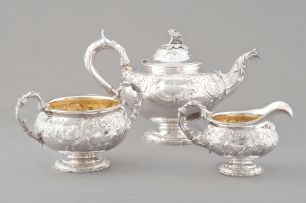 A George IV silver assembled three-piece tea service, J E Terry & Co and George John Richards, London, 1821-1844