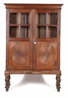 An Indian Colonial rosewood display cupboard-on-stand