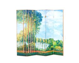 Two painted five-fold screens