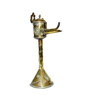 A Colonial Indonesian brass and copper wall-mounted oil lamp, 19th century