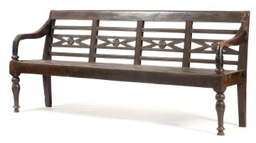 Two Indonesian painted teak benches