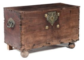 A Colonial Indian teak and brass-mounted chest, 19th century