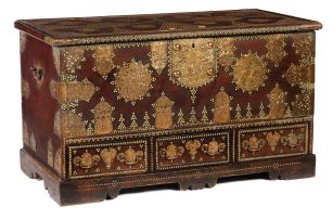 A Colonial Indian teak and brass-mounted chest, 19th century