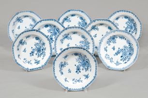 Nine Chinese blue and white soup plates, Qing Dynasty, Qianlong (1735-1796)