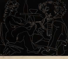 Pablo Picasso; Peintre Dessinant et Modèle nu au Chapeau