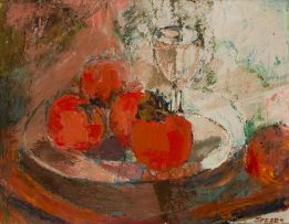 Frank Spears; A Still Life of Persimmons (recto); A Figure by a Fireplace (verso)