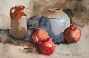 Tim Robson; Still Life with Pomegranates; and Still Life with Oranges, two