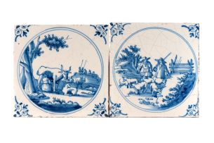 Ten Dutch Delft blue and white tiles, 18th and 19th century