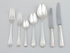A set of George IV Thread-and-Shell silver flatware, William Chawner, London, 1824