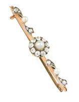 Diamond and pearl brooch, late 19th century