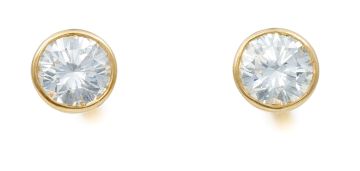 Pair of round brilliant-cut diamond stud earrings