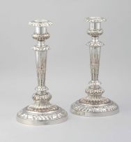 A pair of plated candlesticks, Mappin Brothers, Sheffield, first quarter 19th century