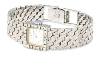 Lady's diamond and white gold wristwatch, Movado, 1970s
