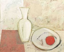 Erik Laubscher; Still Life with Orange, Plate and Vase