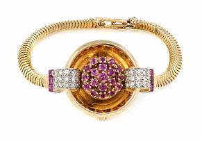 Lady's ruby, diamond and gold cocktail watch, Universal, Genève, post 1937