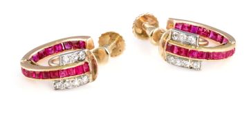 Pair of ruby and diamond hoop earrings