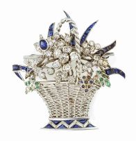 Sapphire, emerald and diamond-set giardinetto brooch
