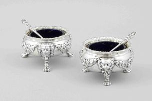 A near pair of George III silver salts, Edward Wood, London, 1776, the other maker's mark worn, London, 1777