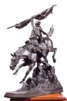 A bronze figure of a mounted cavalry officer, French, late 19th century