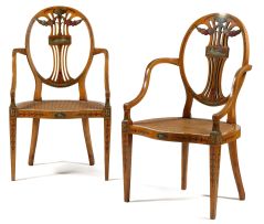 A pair of George III style Edwardian beechwood and painted armchairs