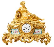 A French gilt-metal and porcelain-mounted mantel clock, late 19th century