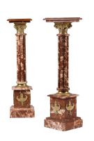 A pair of rouge marble and gilt-brass mounted columns, early 20th century