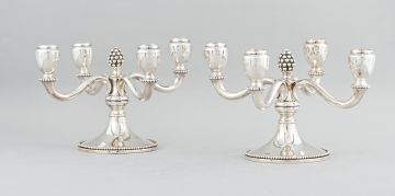 A pair of German silver four-light candelabra, Jakob Grimminger, early 20th century