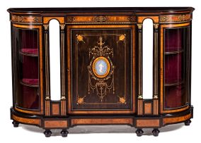 A Victorian ebonised, amboyna and gilt-metal mounted credenza