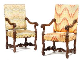 A pair of walnut armchairs, 19th century