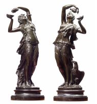 A pair of French bronze figures of classical maidens, after Clodion, late 19th/early 20th century