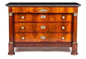 An Empire mahogany and brass-mounted marble-topped commode, first quarter 19th century