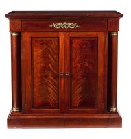 A Biedermeier-style mahogany and brass-mounted metamorphic television cabinet, designed by Linley, Belgravia, modern