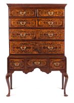 A walnut and fruitwood inlaid chest-on-stand, 19th century and later
