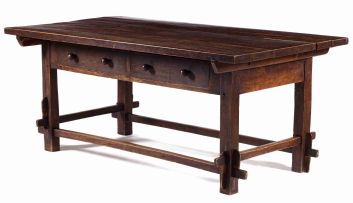 A beech and pine dining table, formerly the work table of Kurt Jobst, South African Goldsmith, Silversmith and Art Metal Worker (1905-1971)